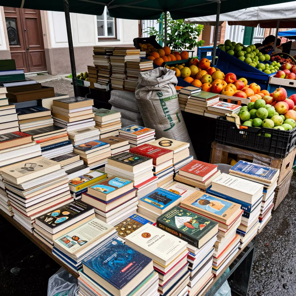 Secondhand Books at Zwierzyniec Fruit Stand in at a roadside fruit stand in Zwierzyniec, Krakow