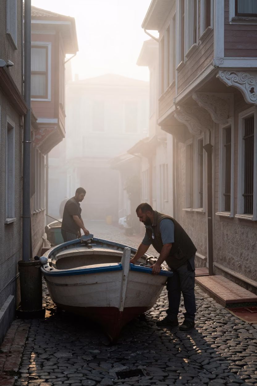 Securing Boat in Istanbul in in Istanbul, Turkey