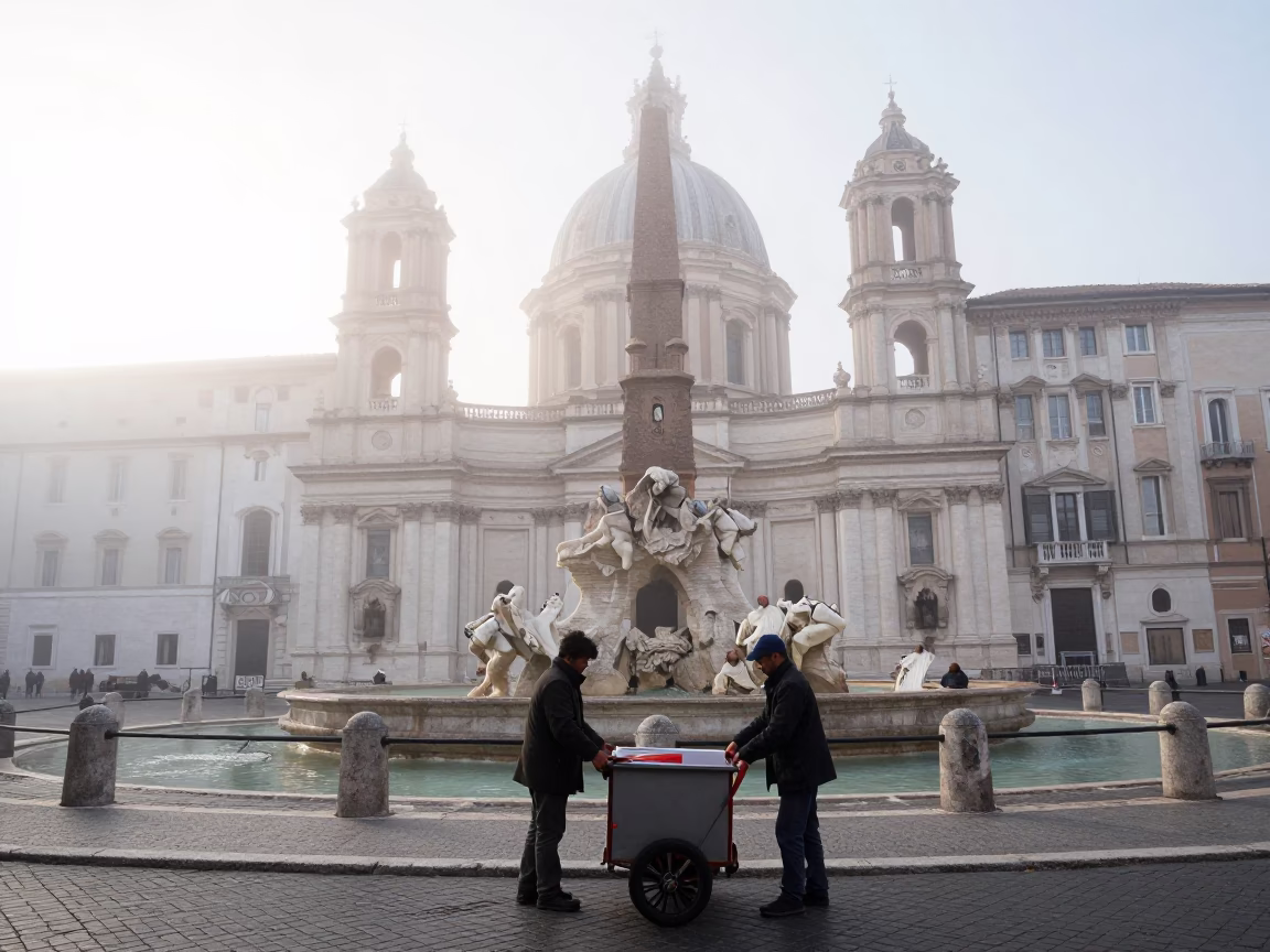Securing Cart in Rome in in Rome, Italy