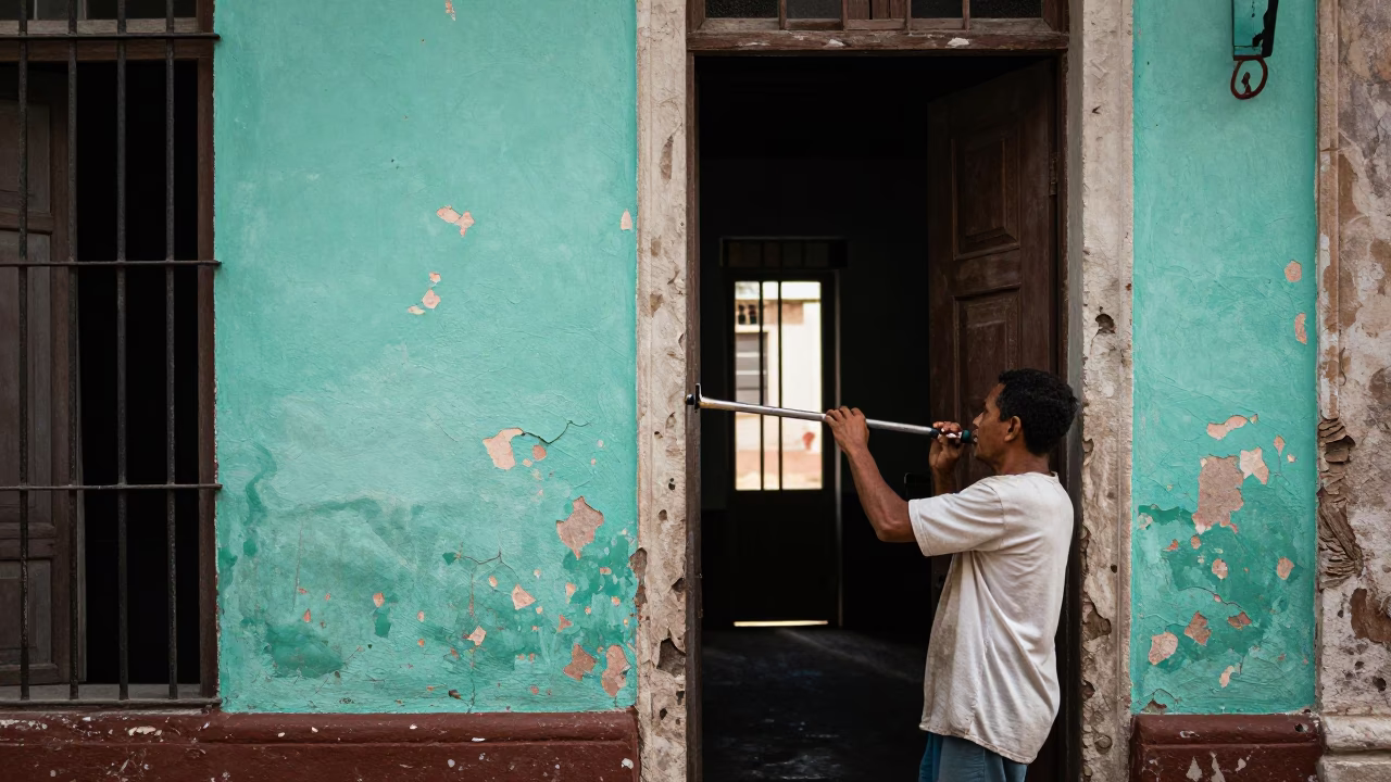 Securing Door in Havana in in Havana, Cuba