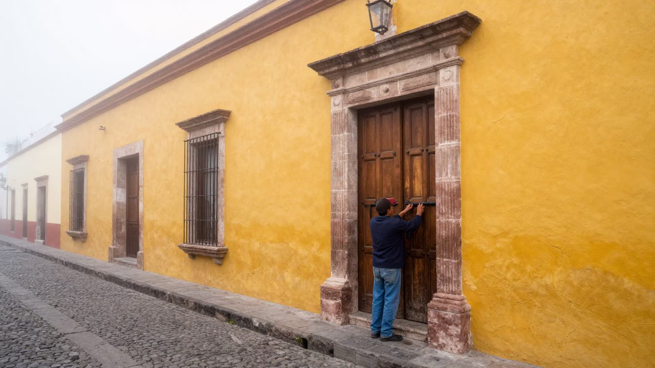Securing Door in Oaxaca in in Oaxaca, Mexico