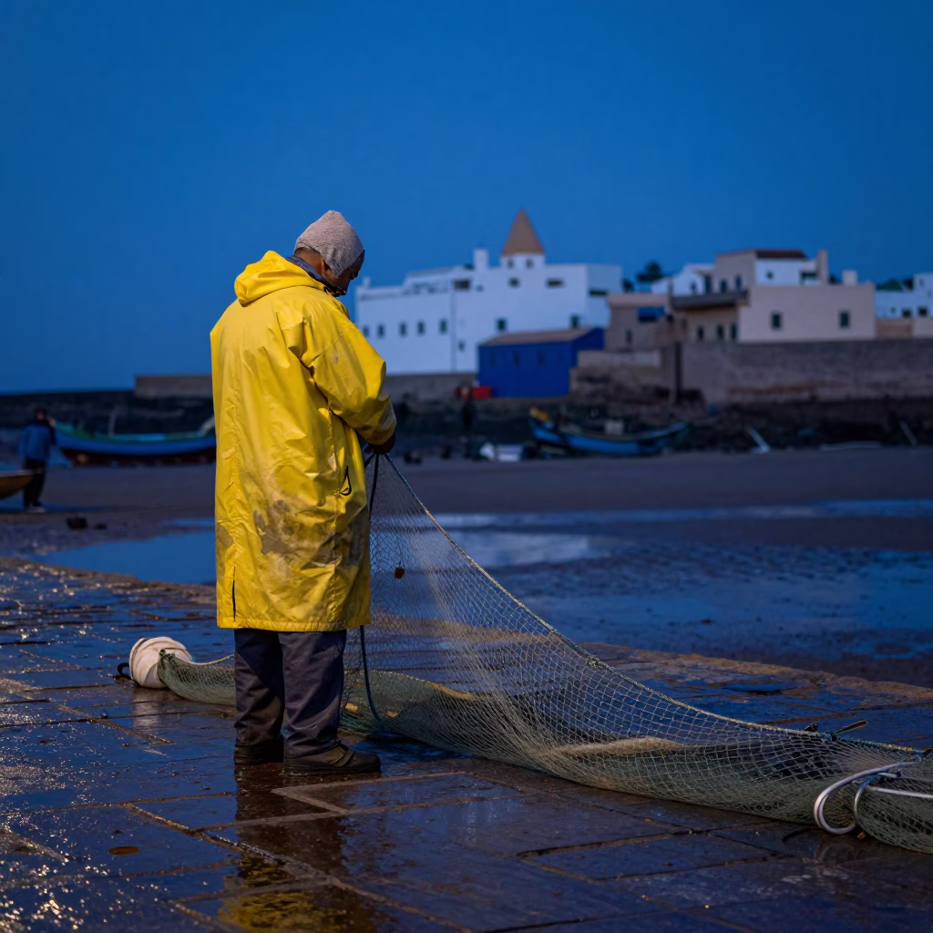Securing Nets in Essaouira in in Essaouira, Morocco