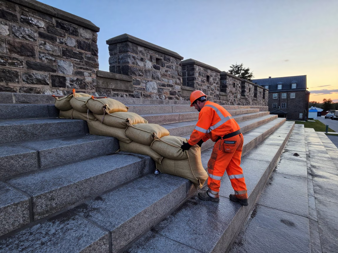 Securing Sandbags in Halifax in in Halifax, Nova Scotia, Canada
