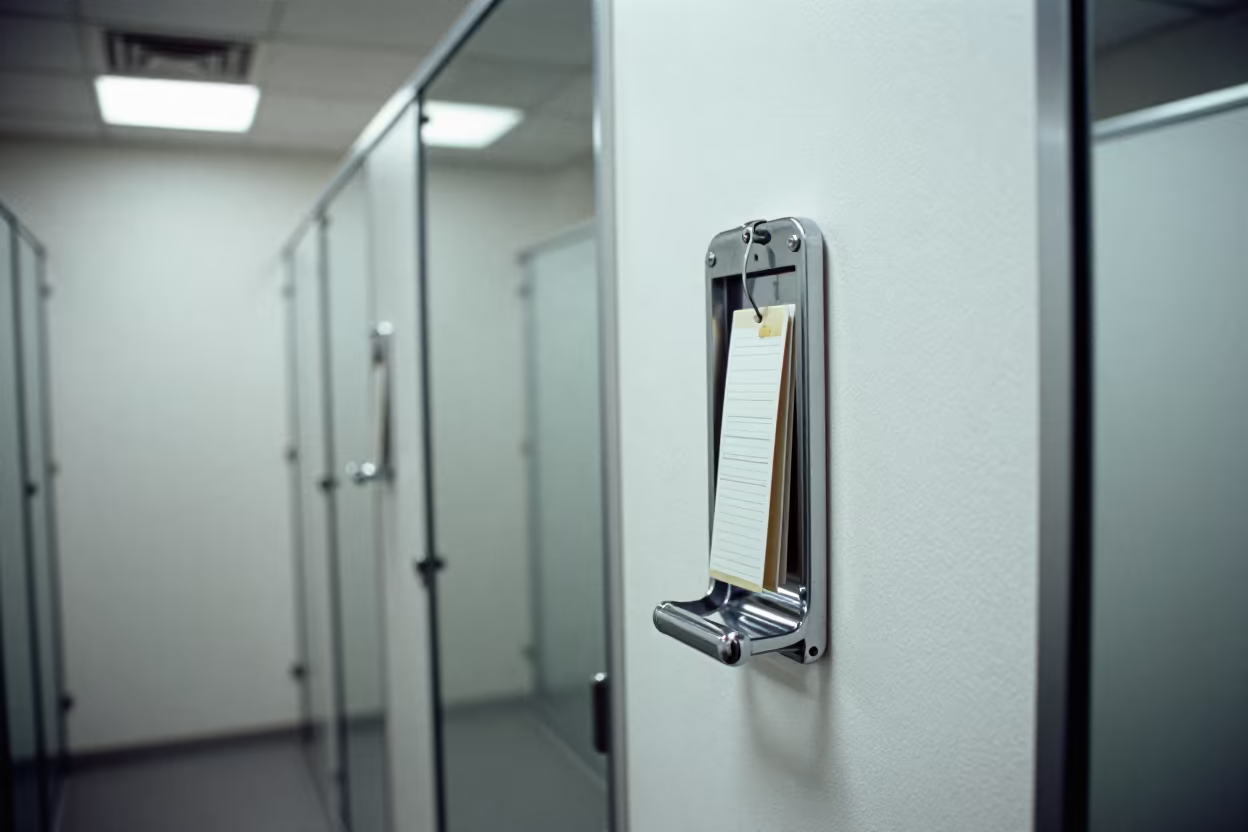Security Tag Detacher Cradle in Retail Fitting Room in inside a fitting room corridor near Montero