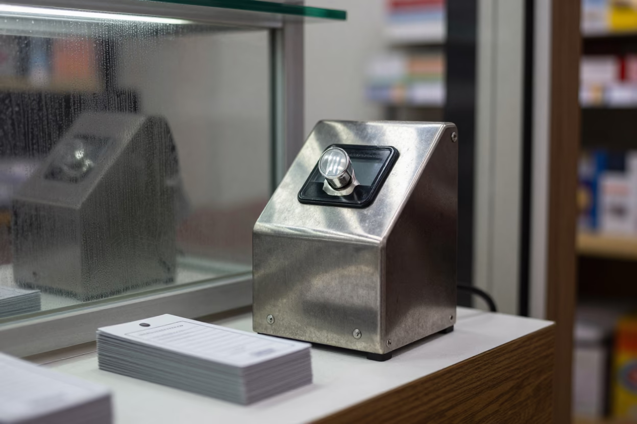 Security Tag Detacher Station Before Dawn in inside a storefront prepared for opening near Guayaquil