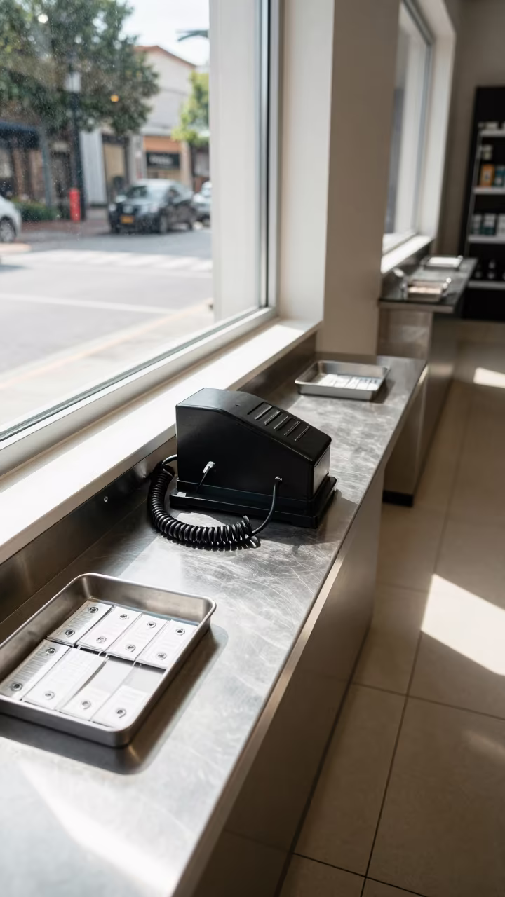 Security Tag Detacher Station Quiet Reset in inside a bright retail aisle near Villa Nueva