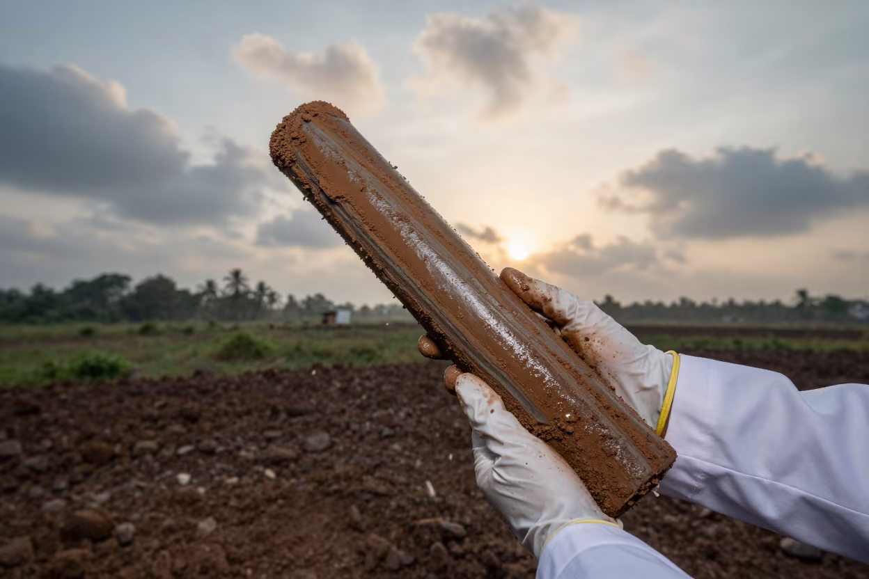 Sediment Core Held in Early Morning Light in near Surat
