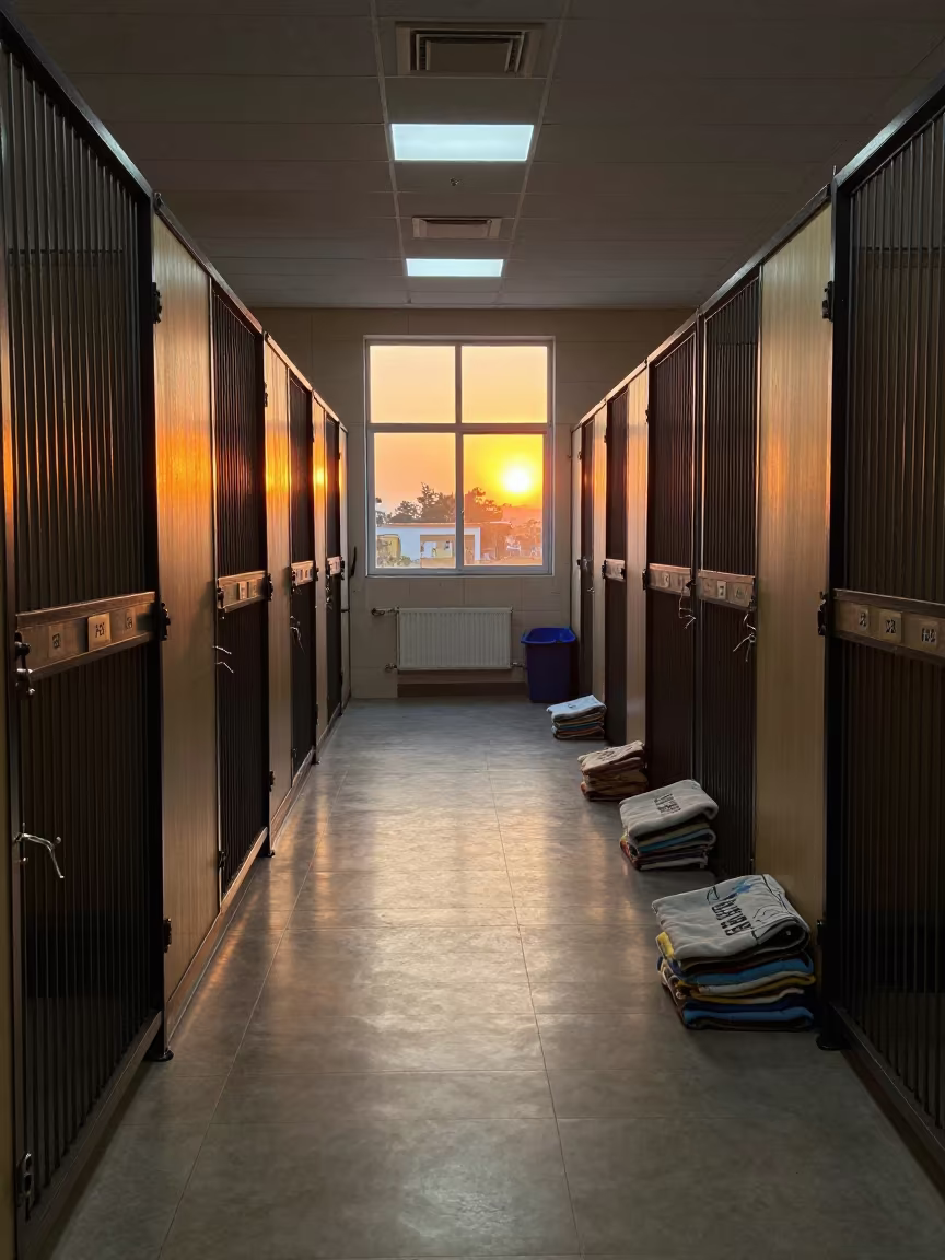 Seeb Kennel Corridor with Tags and Blankets in inside an adoption room in Seeb