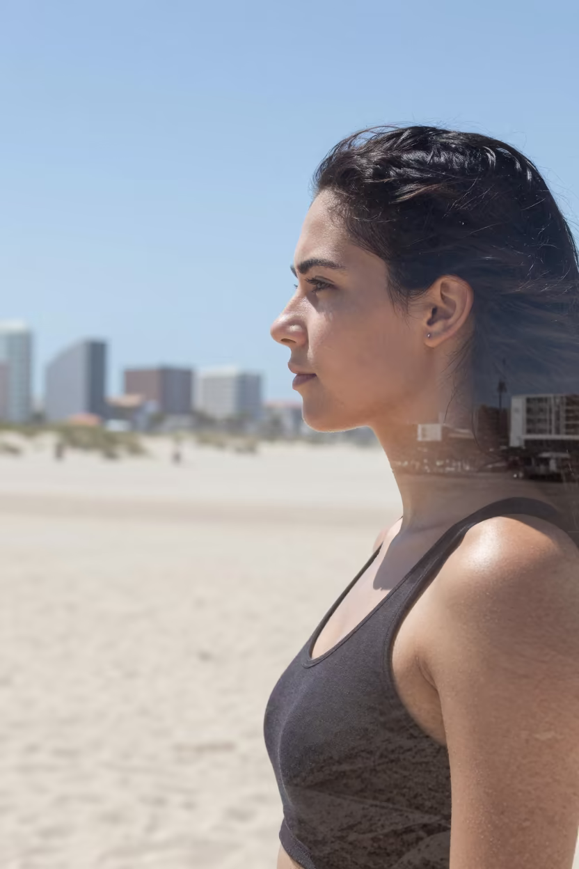 Seeb Woman Profile Cityscape Double Exposure in in Seeb