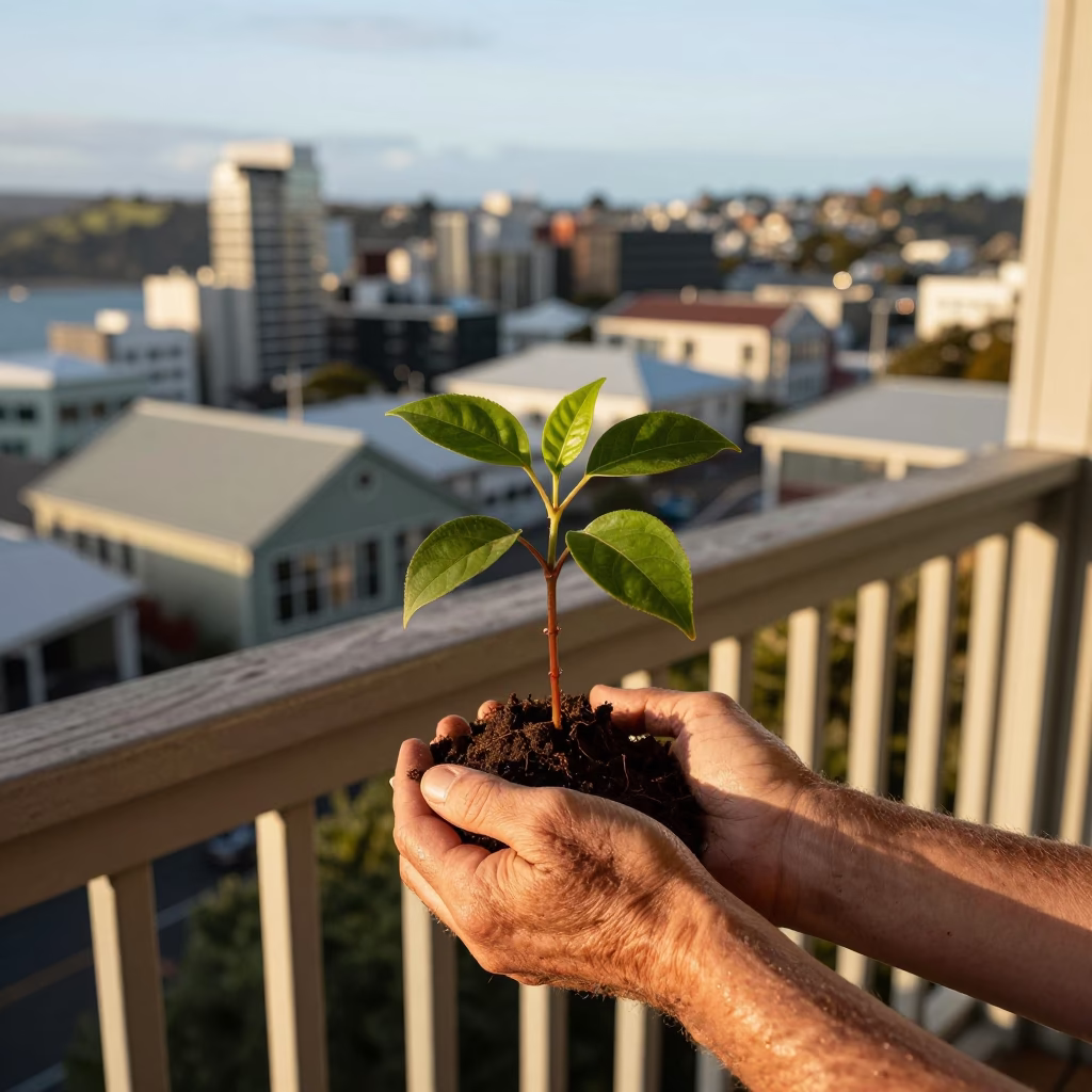 Seedling in Wellington at Evening Light in in Wellington, New Zealand