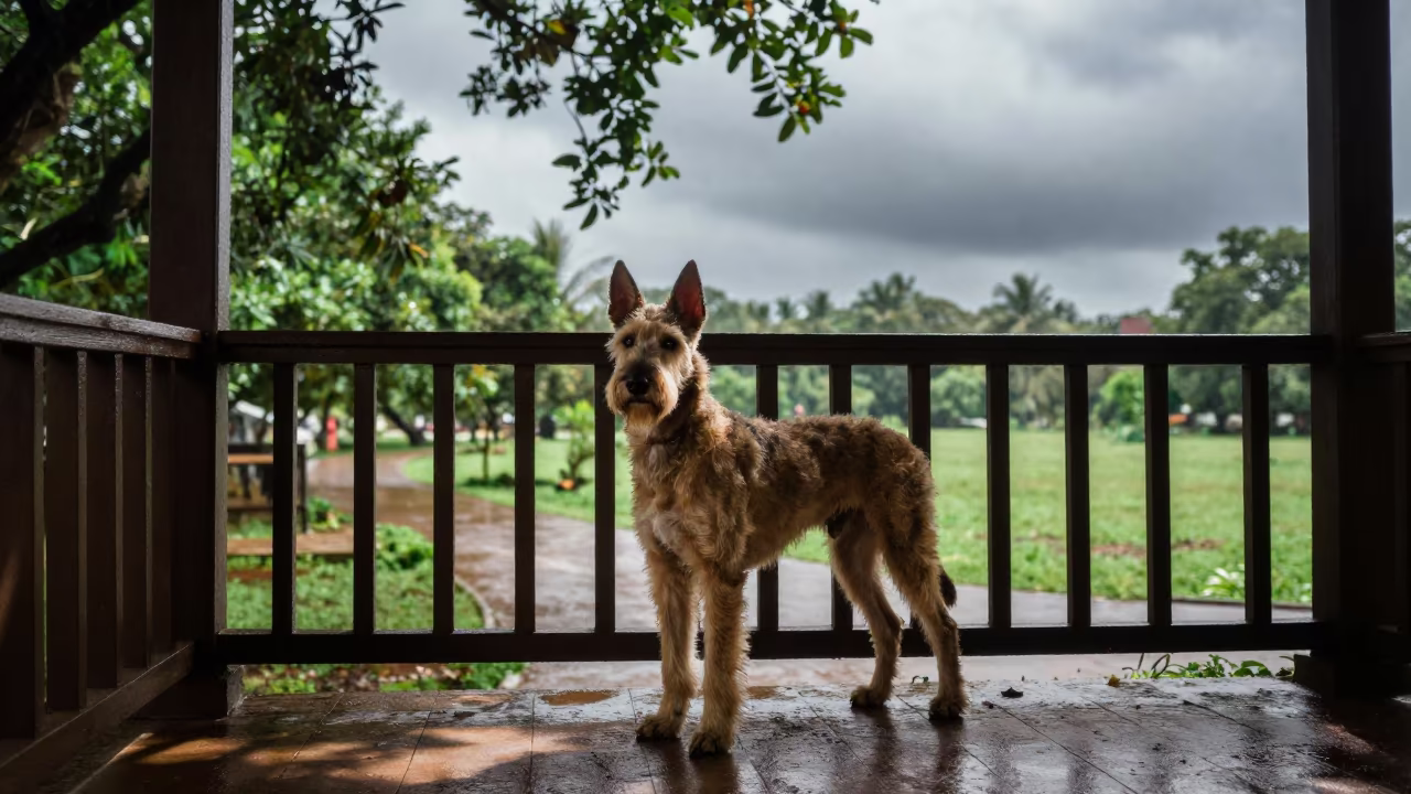 Segugio Italiano on Shaded Park Path in Rainy Season in along a quiet park path with soft open shade and a clean background in Tirunelveli
