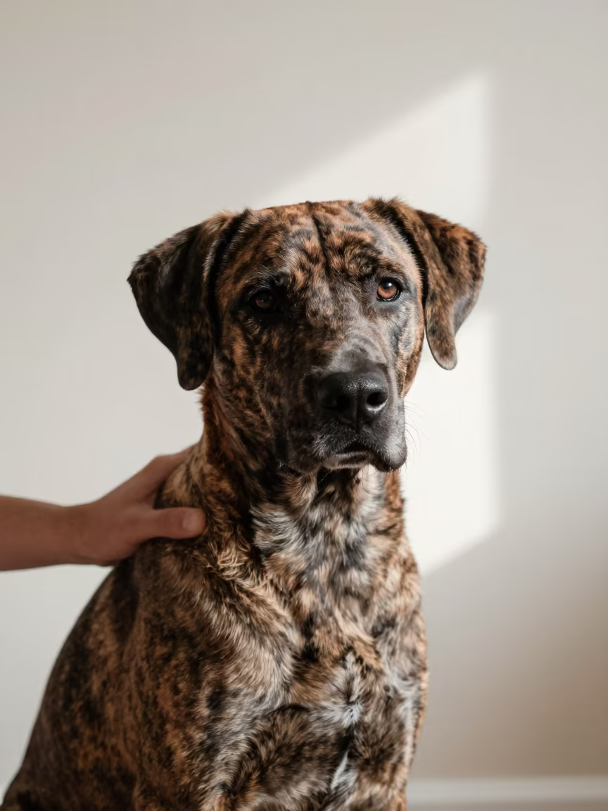 Segugio Italiano Portrait Beside Plaster Wall in beside a plain plaster wall in soft indoor light with the animal centered in frame near Shanghai