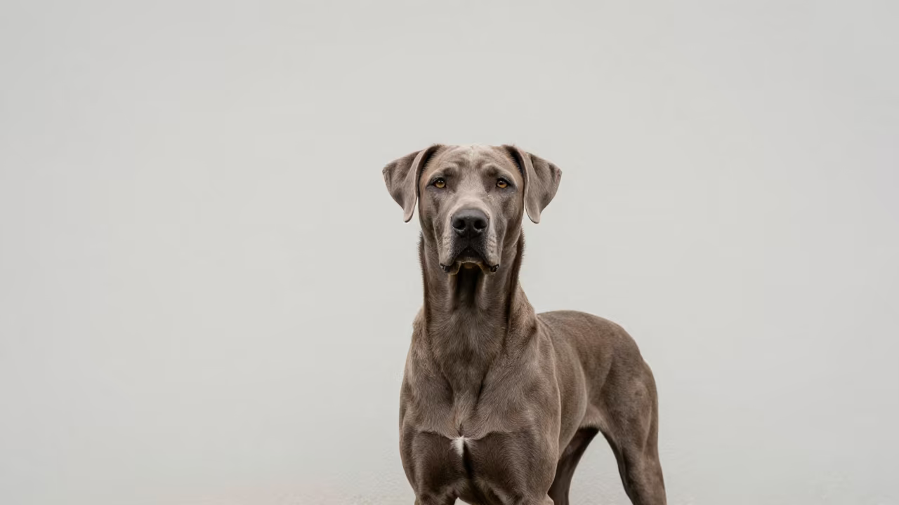 Segugio Italiano Portrait Midmorning Indoor Light in beside a plain plaster wall in soft indoor light with the animal centered in frame near Richmond