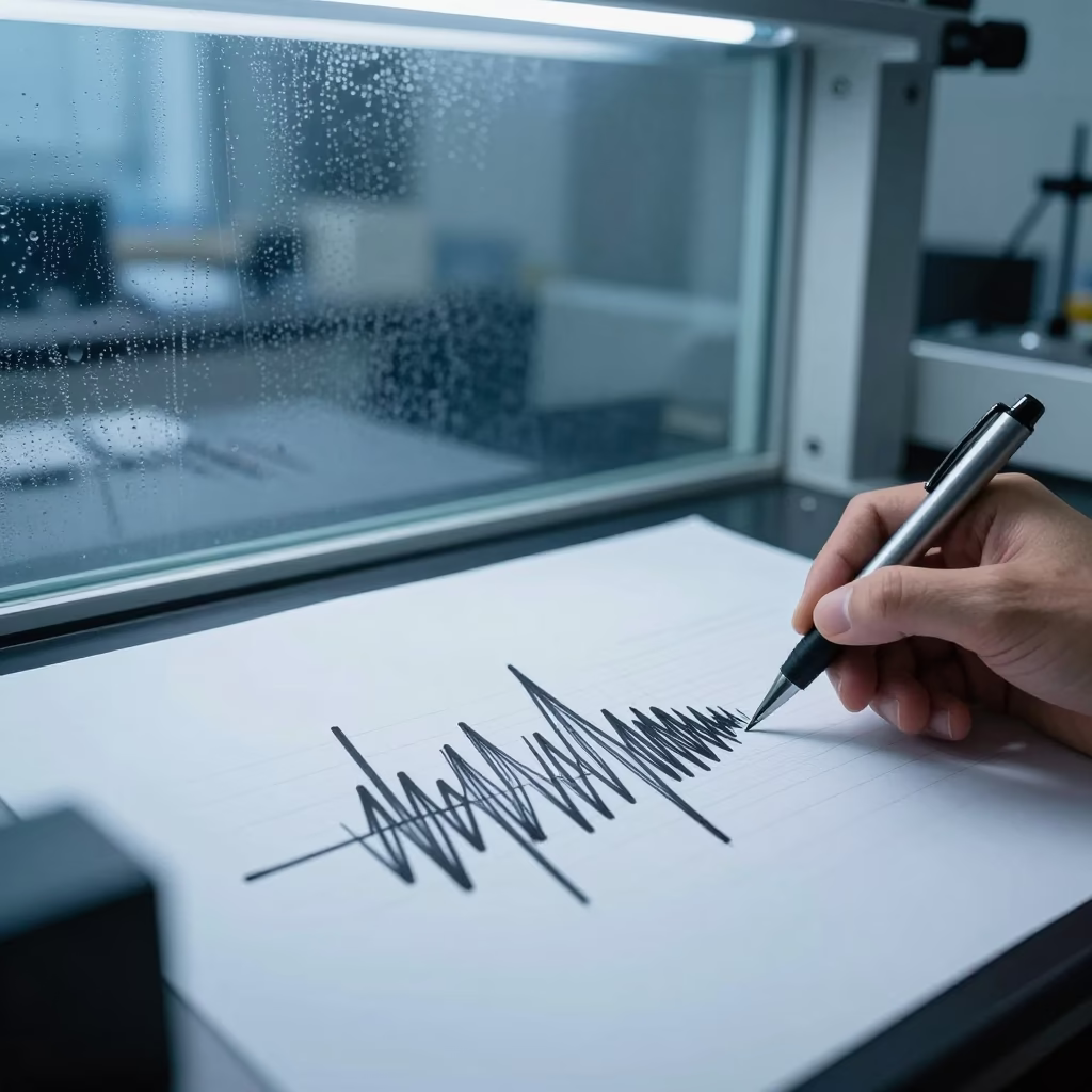 Seismograph Pen Jittering in Incheon Lab in inside a clean room near Incheon
