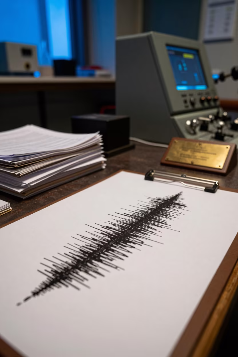 Seismograph Pen Tracing Earth Shifts in Panama Lab in inside an observatory control room in Panama City