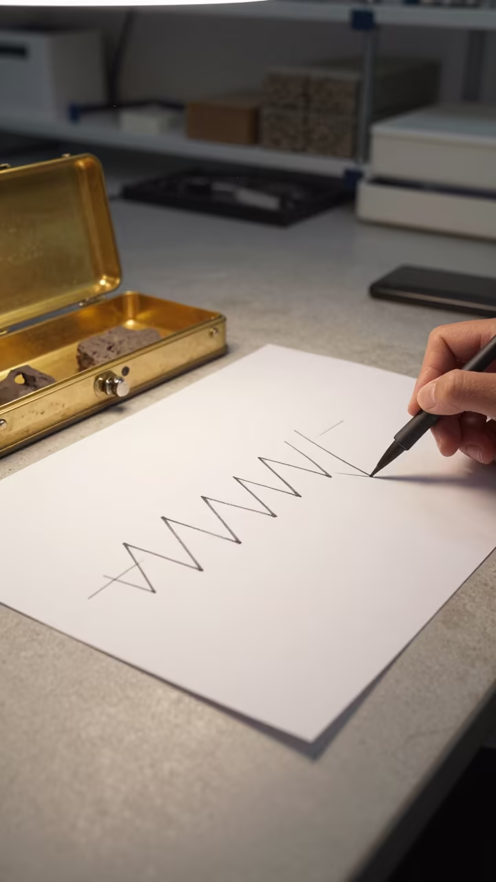 Seismograph Pen Tracing Fossil Lab Paper in in a fossil prep lab in San Lorenzo, Rome