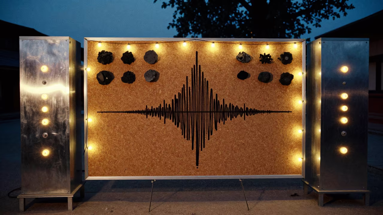 Seismograph Trace and Ash Samples on Corkboard in near Swayambhu, Kathmandu
