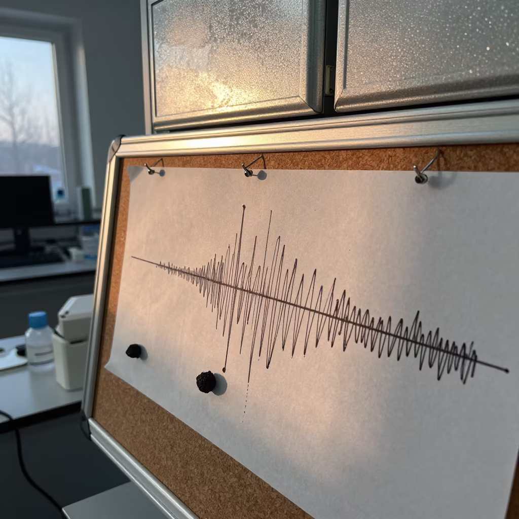 Seismograph Trace and Volcanic Ash Samples in in Bishkek