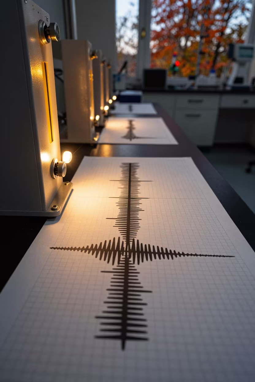 Seismograph Tracing Earth Tremors in Delft Evening in near Delft