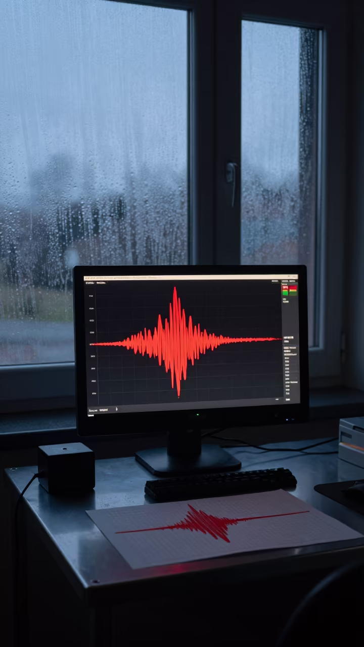 Seismograph Tracing Tremors in Predawn Dark in near Dortmund