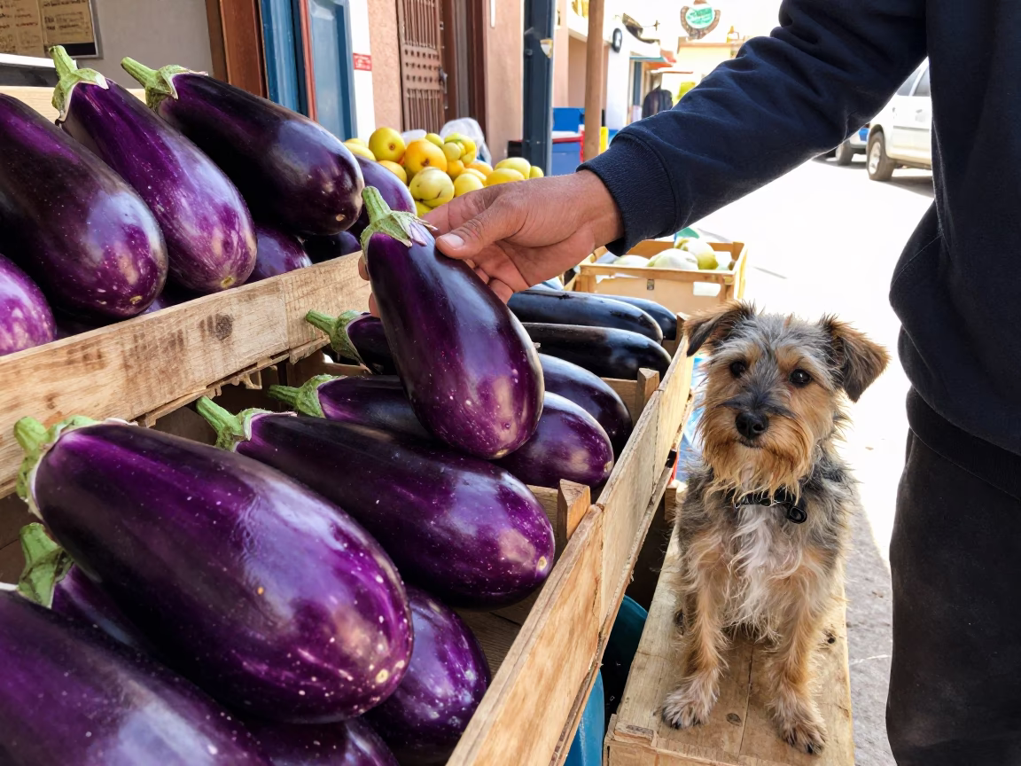 Selecting Eggplants in Casablanca in in Casablanca, Morocco