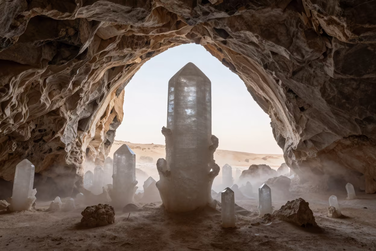 Silhouetted Selenite Crystals in Nile Delta Cave in in the Nile Delta