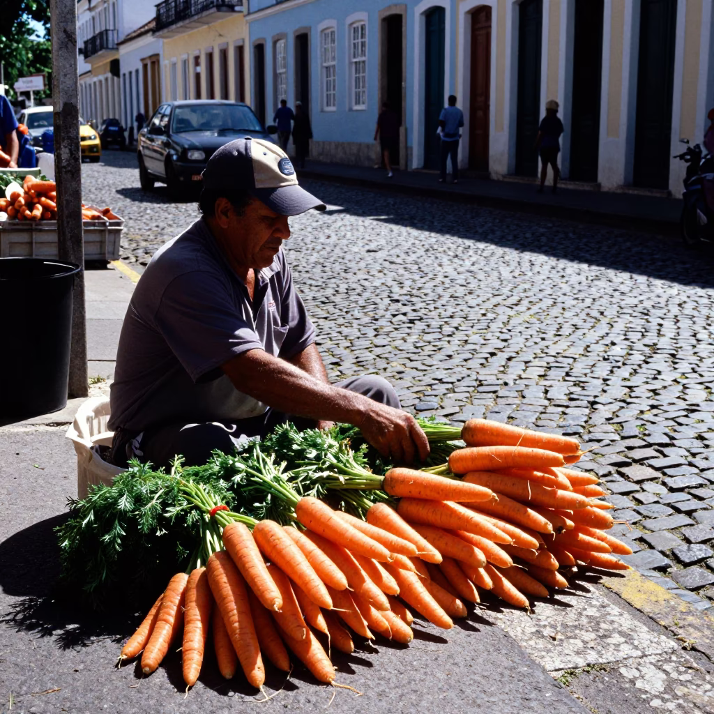 Selling Carrots in Salvador at Noon Light in in Salvador, Brazil