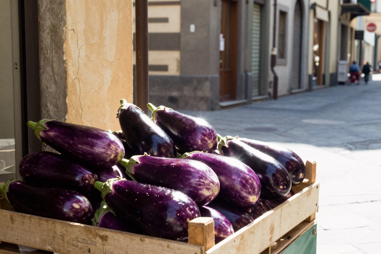Selling Eggplants in Florence in in Florence, Italy