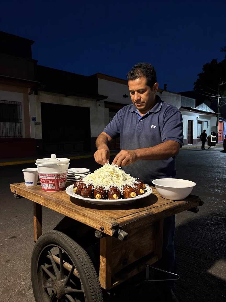 Selling Elote in Buenos Aires at The Deepest Night Sky Light in in Buenos Aires, Argentina