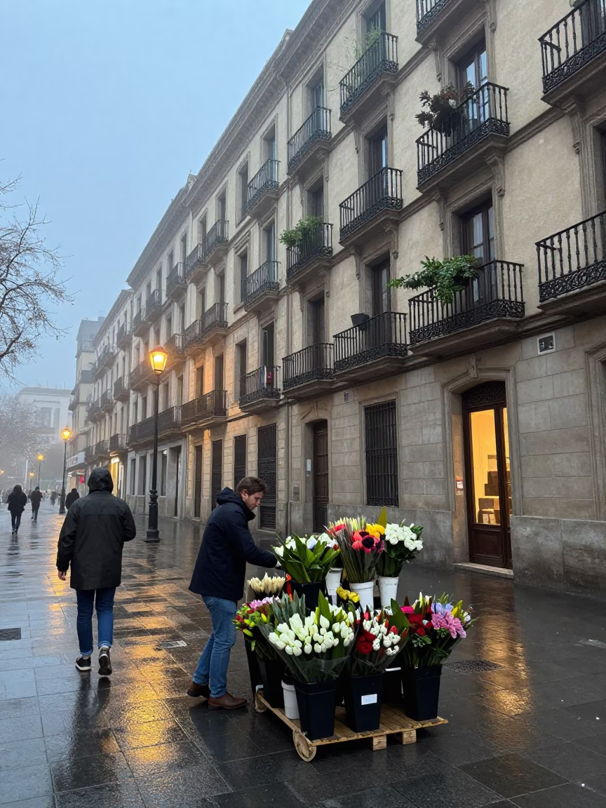 Selling Flowers in Barcelona in in Barcelona, Spain