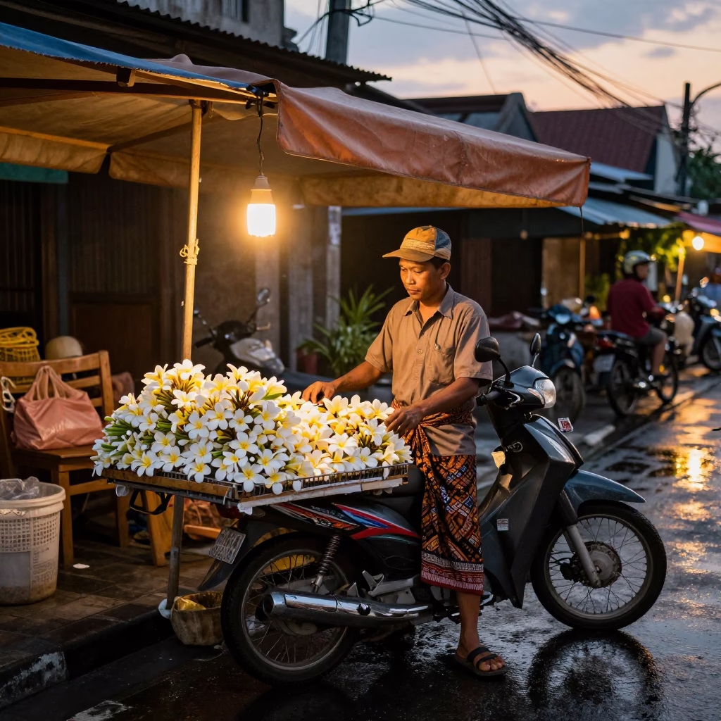 Selling Frangipani in Denpasar in in Denpasar, Indonesia