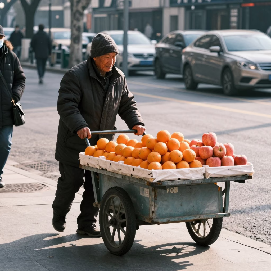 Selling Fruit in Shanghai at Noon Light in in Shanghai, China