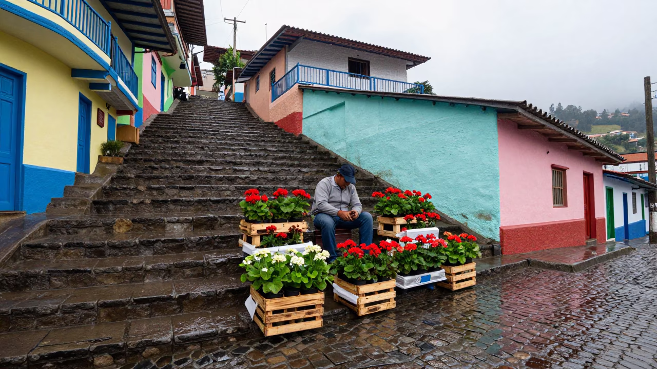 Selling Geraniums in Medellin in in Medellin, Colombia