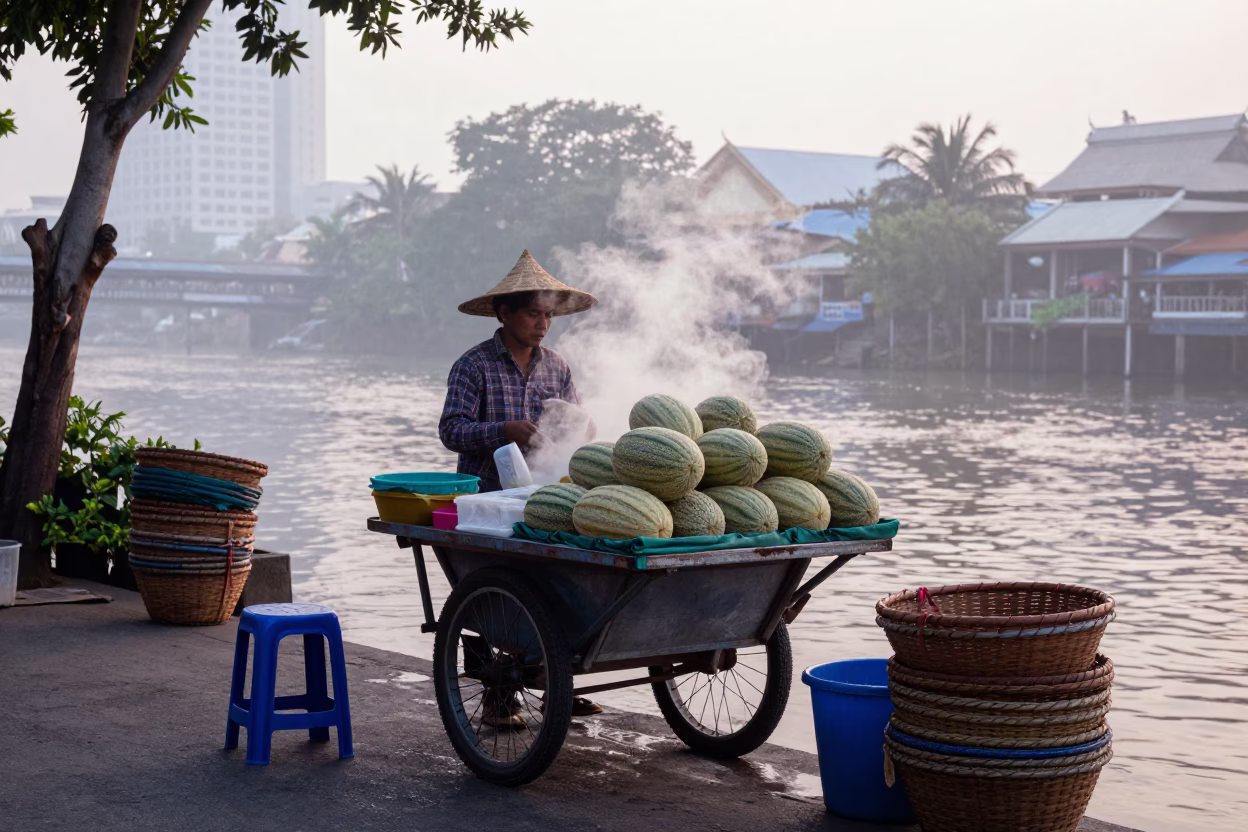 Selling Melons in Bangkok in in Bangkok, Thailand
