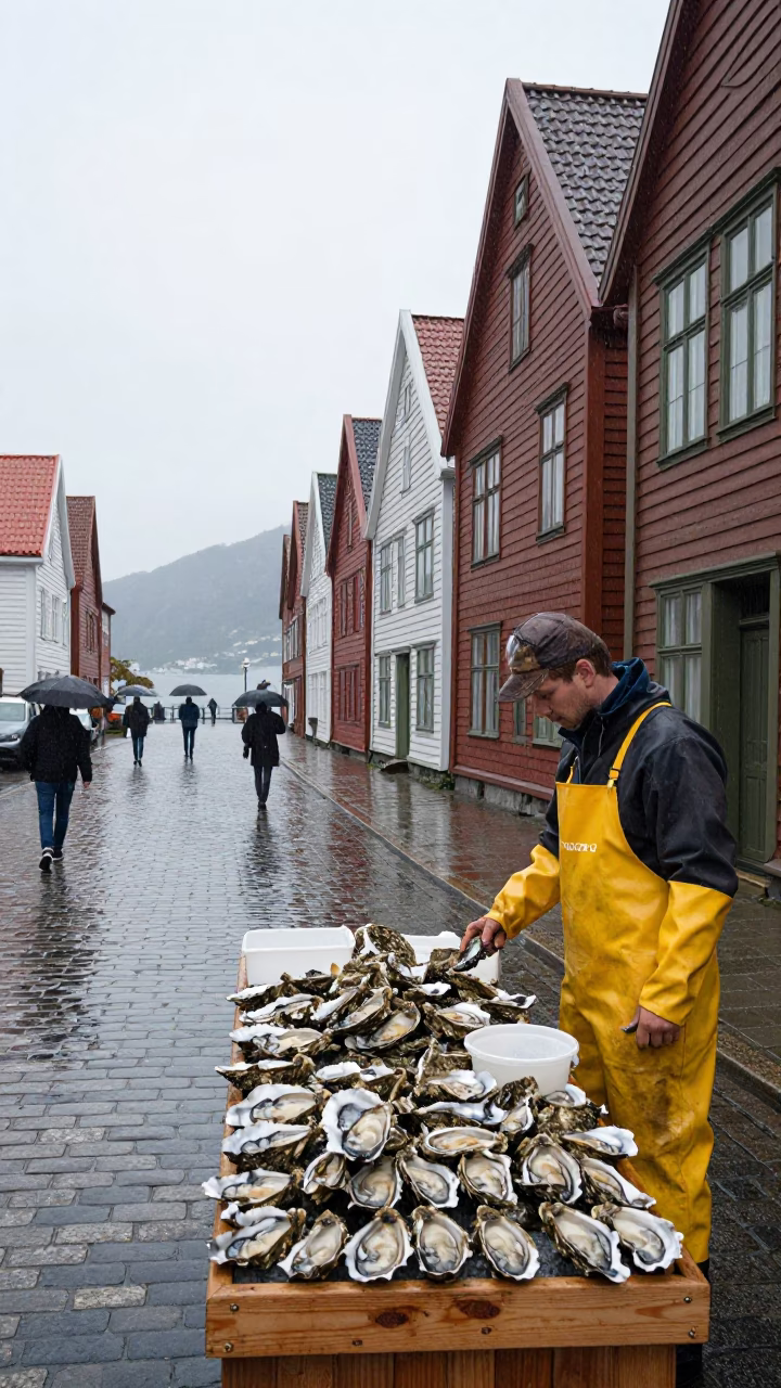 Selling Oysters in Bergen in in Bergen, Norway