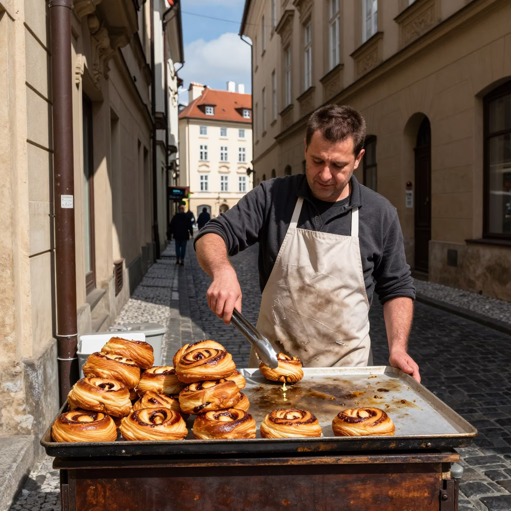 Selling Pastries in Prague in in Prague, Czech Republic