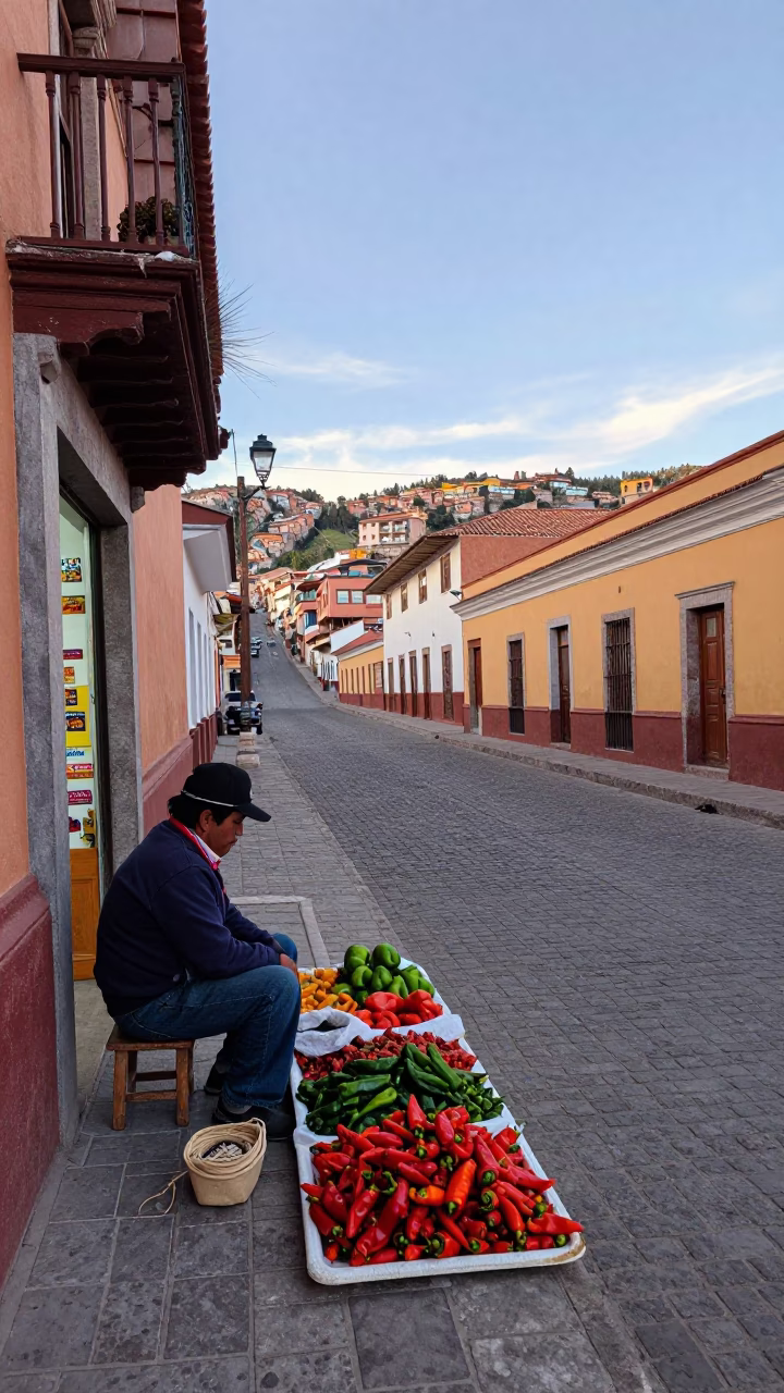 Selling Peppers in La Paz in in La Paz, Bolivia