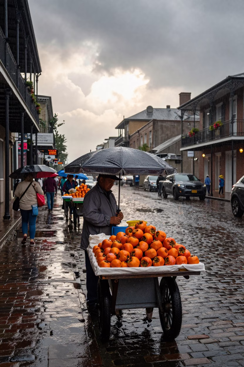 Selling Persimmons in New Orleans in in New Orleans, Louisiana, United States