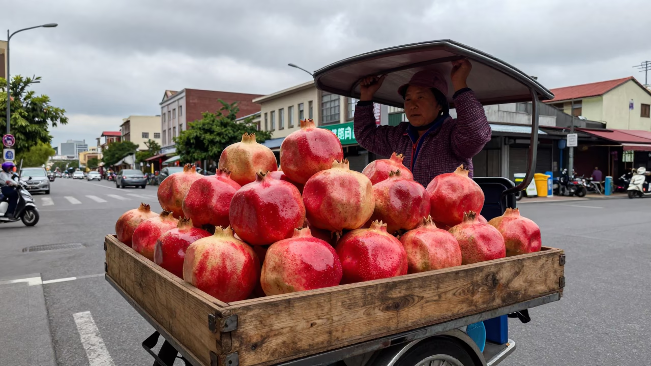 Selling Pomegranates in Kaohsiung in in Kaohsiung, Taiwan
