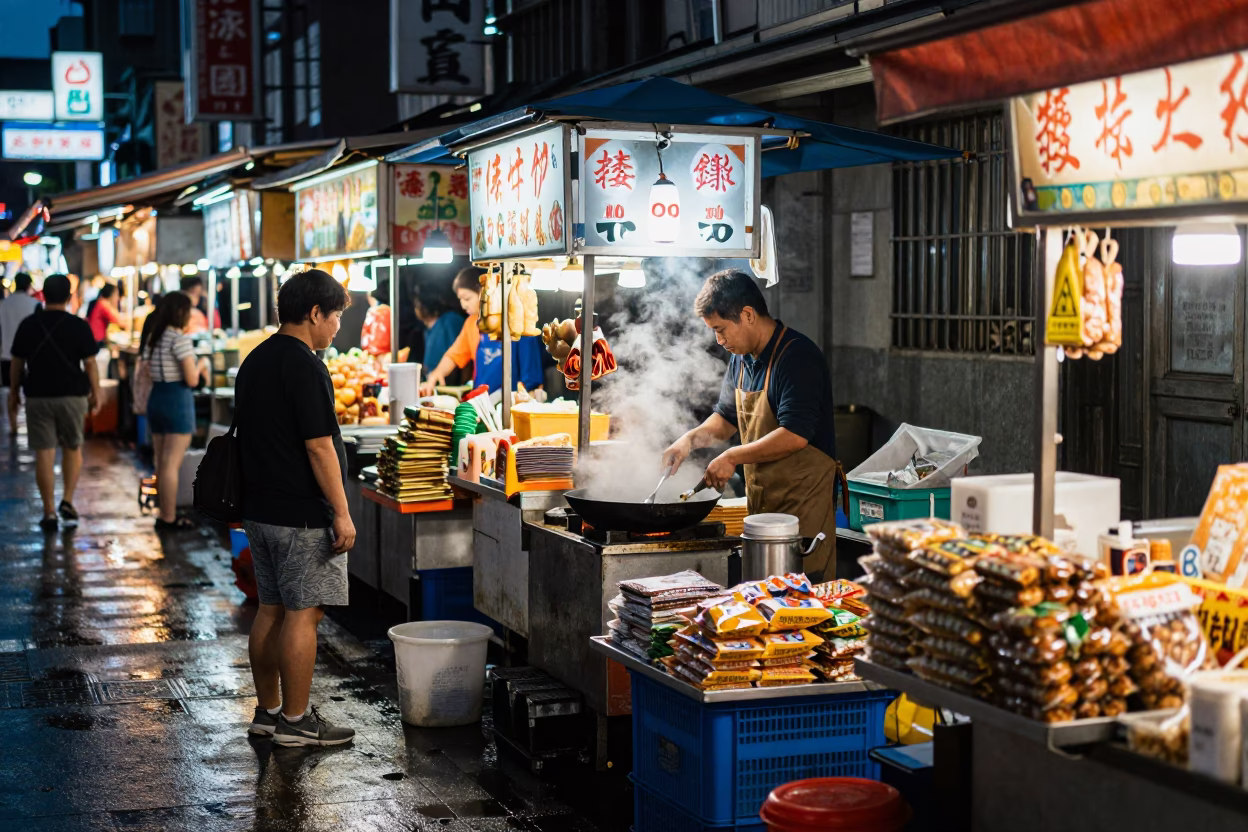 Selling Snacks after dark in Tainan in in Tainan, Taiwan