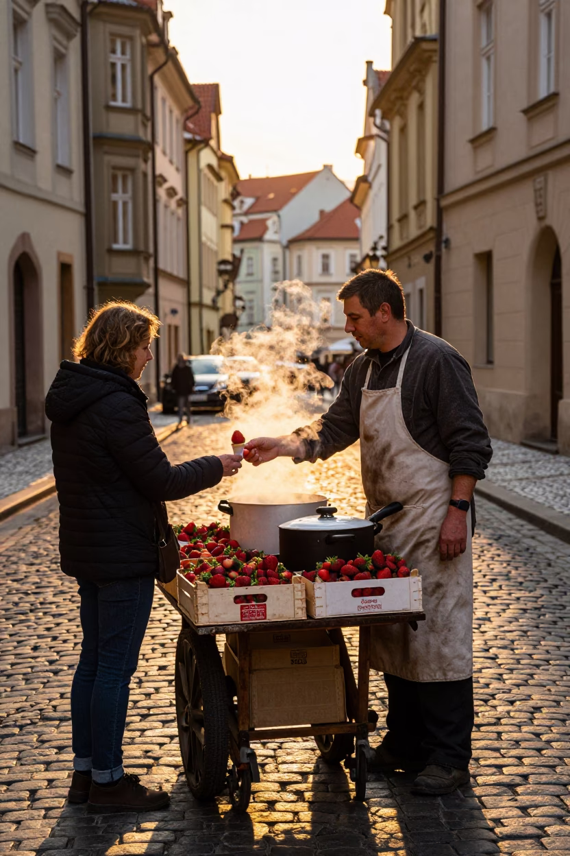 Selling Strawberries in Prague in in Prague, Czech Republic