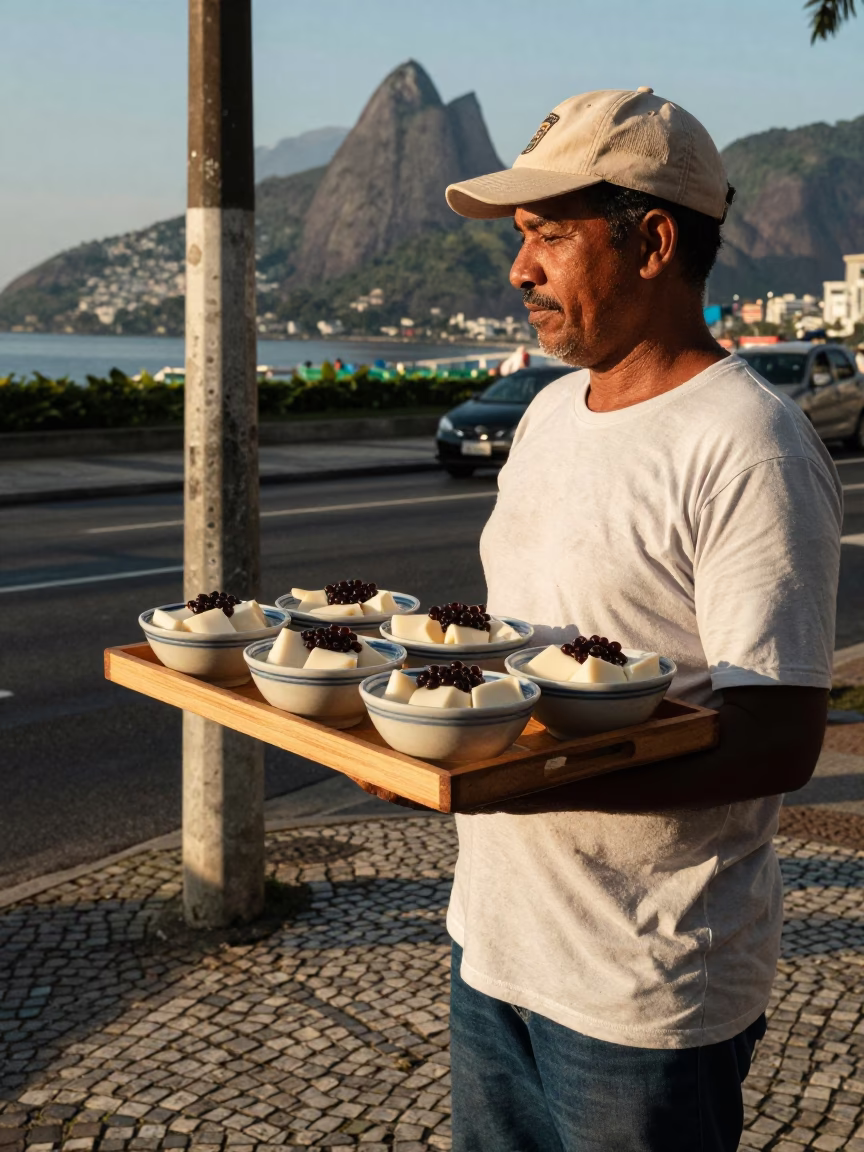Selling Taho at The Early Afternoon Light in Rio De Janeiro in in Rio de Janeiro, Brazil