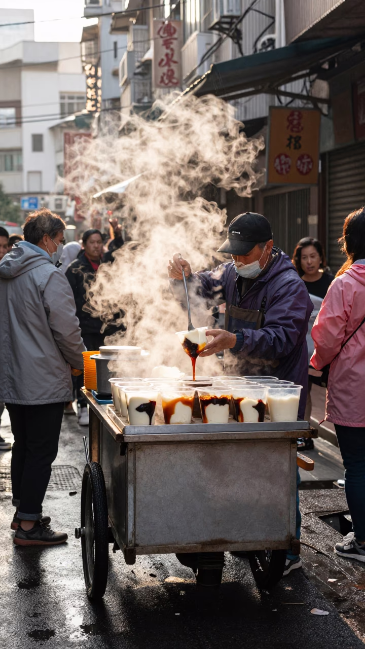 Selling Taho just after sunrise in Kaohsiung in in Kaohsiung, Taiwan