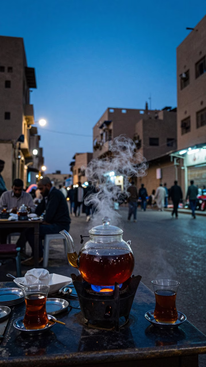 Selling Tea in Cairo at Blue Hour in in Cairo, Egypt