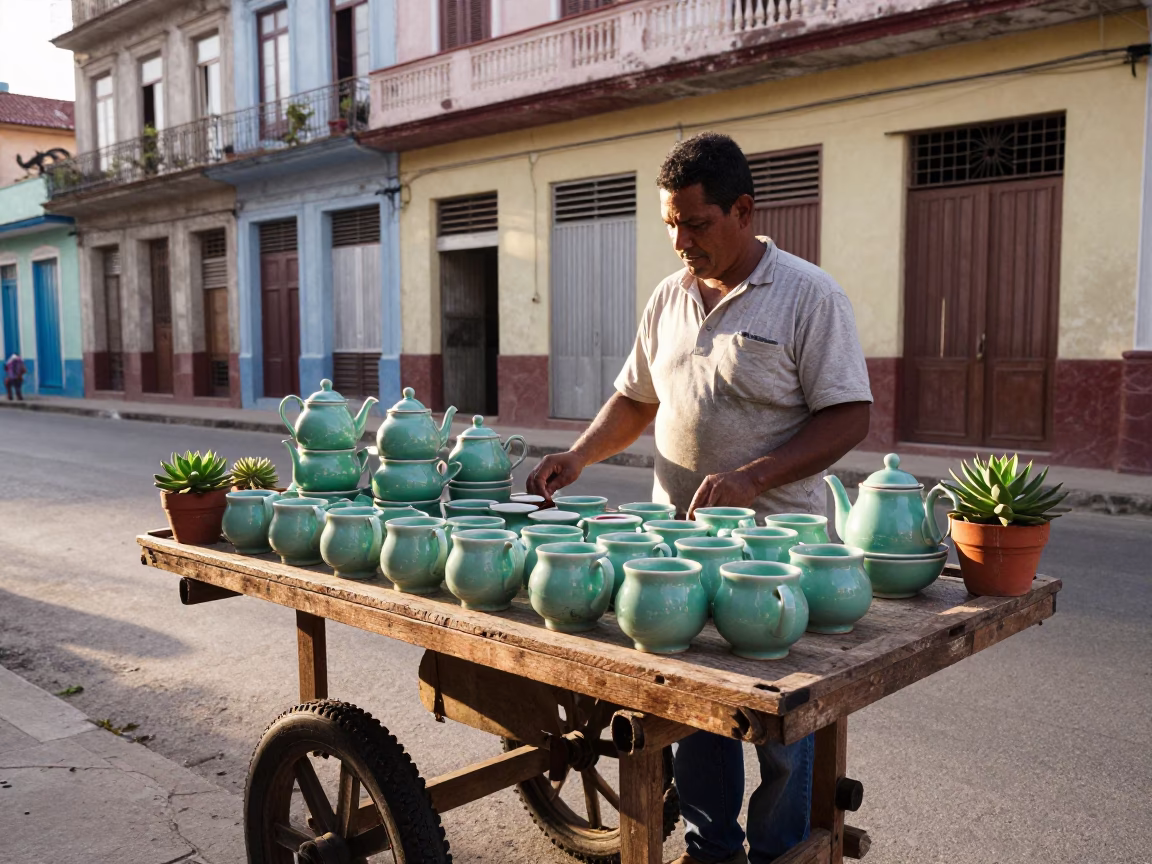 Selling Tea just after sunrise in Havana in in Havana, Cuba