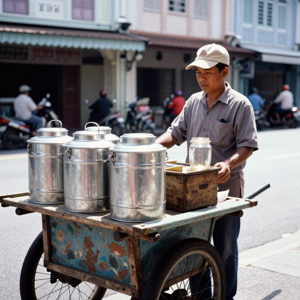 Sells Tea at Flat Noon Light in George Town in in George Town, Malaysia