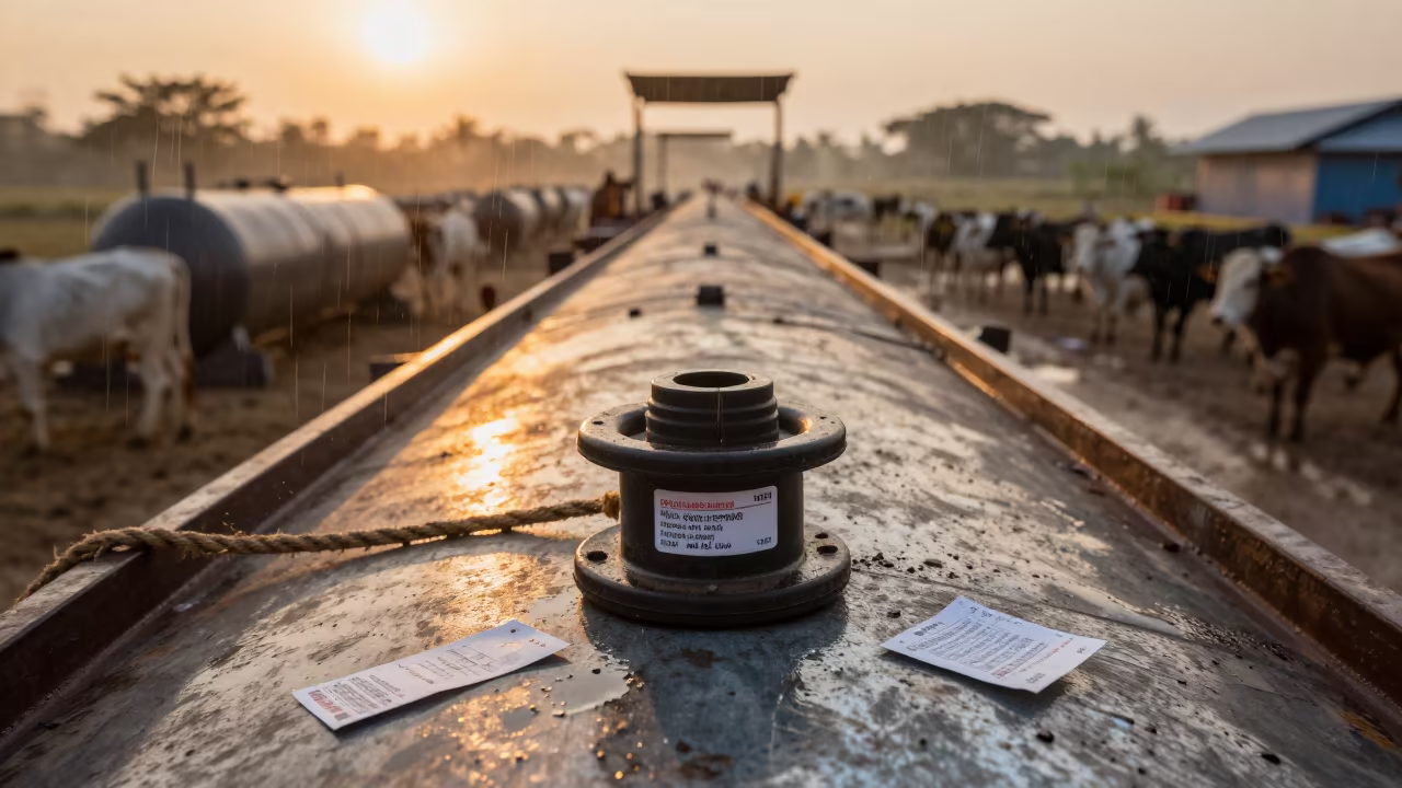 Semen Tank Plug Cup on Myanmar Stockyard Ramp in at a stockyard loading ramp in Myanmar