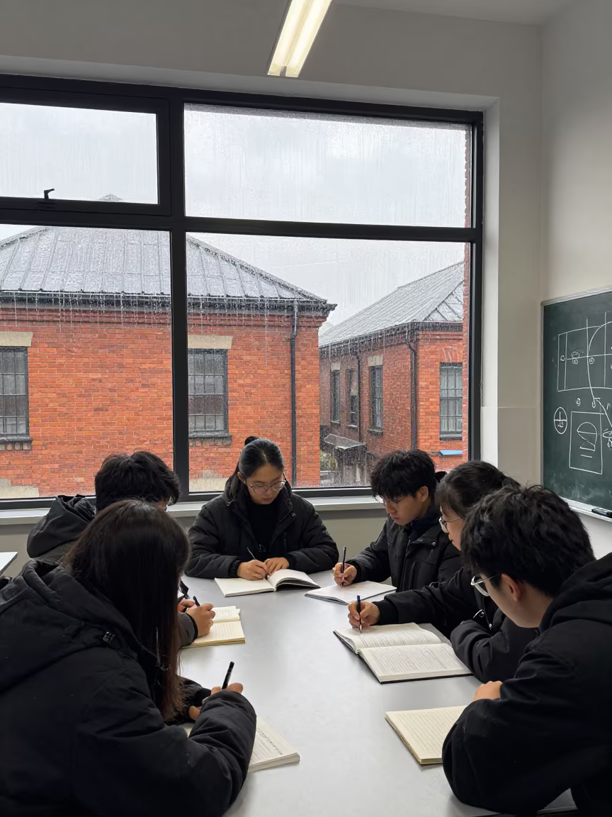 Seminar in Glass Room Over Wet Brick Roofs in in a school laboratory near Grand-Zattry