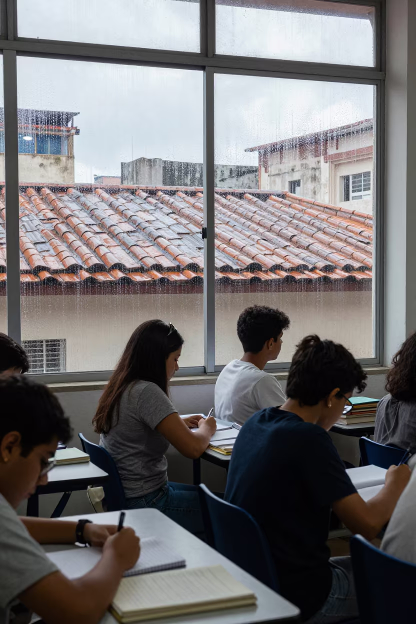 Seminar Notes on Wet Brick Roofs in Havana in inside a campus library reading room near Havana