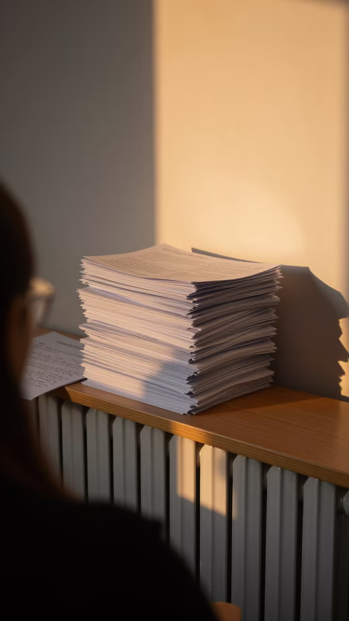 Seminar Packets on Radiator in St Petersburg Amber Light in at a seminar table covered in notes near St Petersburg